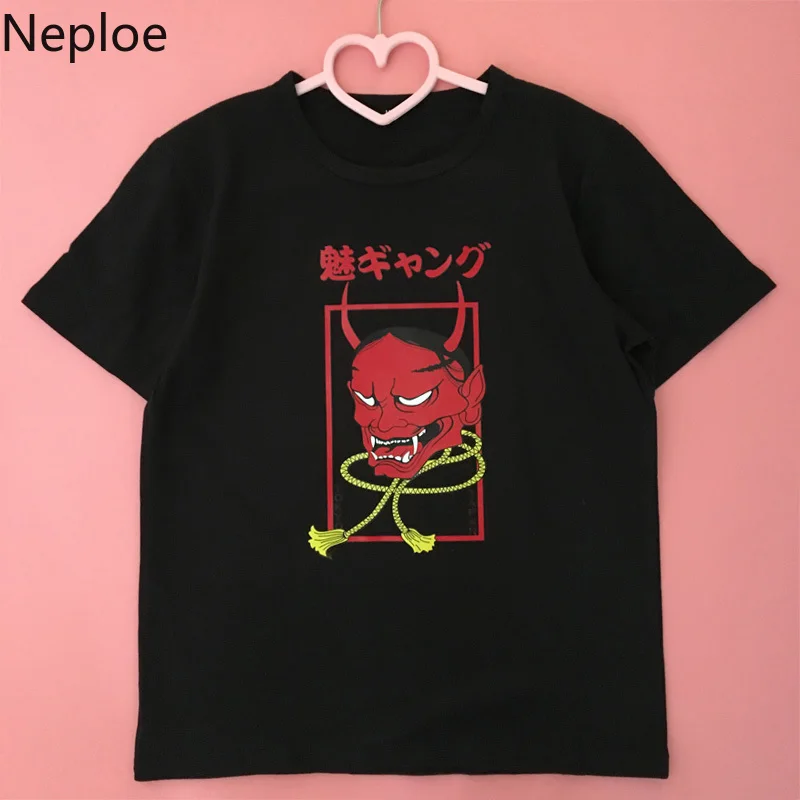 

Neploe 2019 Summer Cotton T Shirt Women Harajuku T-shirt Print Gothic Lady Tops Loose Short Sleeve Black Tee Shirts Femme 39219