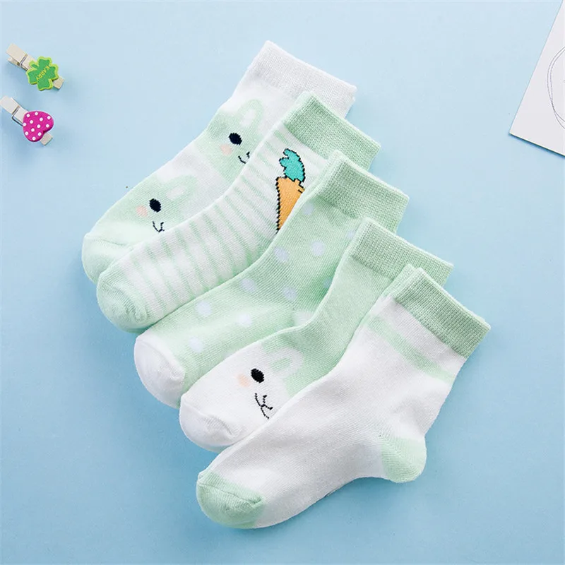 5 пара/лот, полосатые Мягкие хлопковые носки для маленьких мальчиков носки для младенцев милые детские носки с рисунком кролика детские носки для маленьких девочек