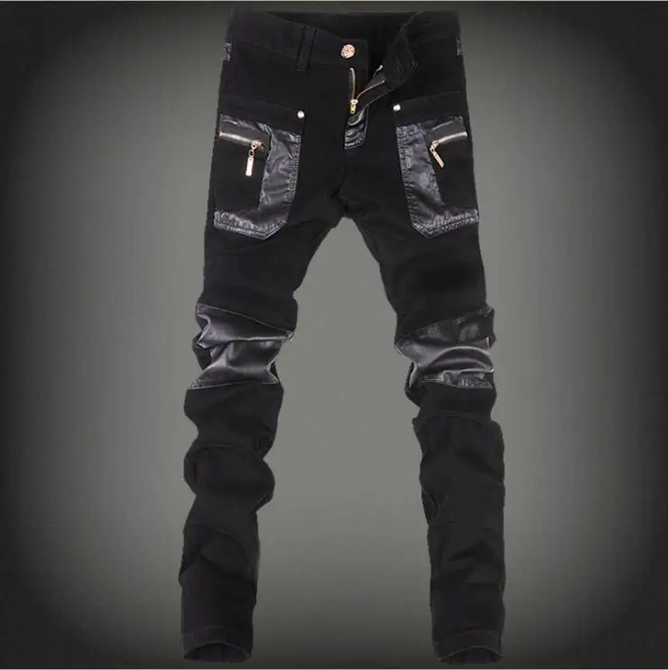 Новые осенние байкерские обтягивающие мужские готические панковские модные брюки из искусственной кожи с пряжками в стиле хип-хоп, на молнии, черные кожаные мужские брюки - Цвет: Color 108