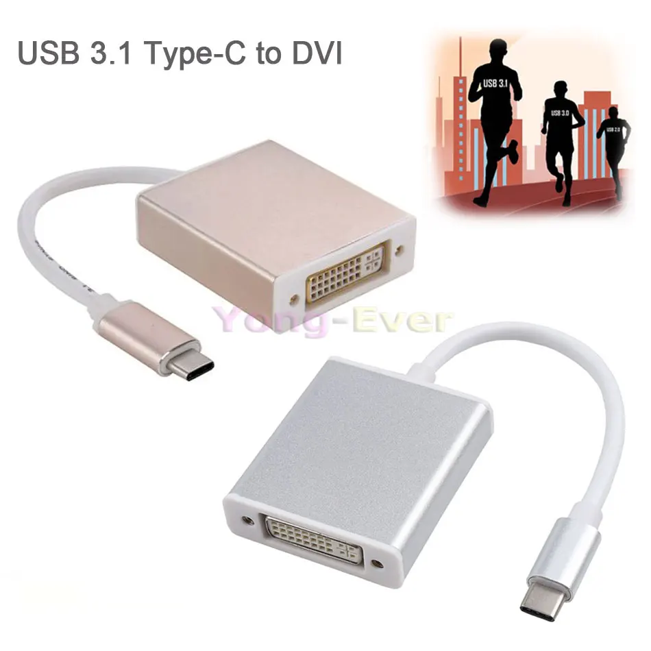 

USB-C Type C USB 3.1 to DVI 24 5 Pin 1080P Adapter Converter Connector Cable Type-C to DVI for Macbook Pro Chrombook 4K HDTV