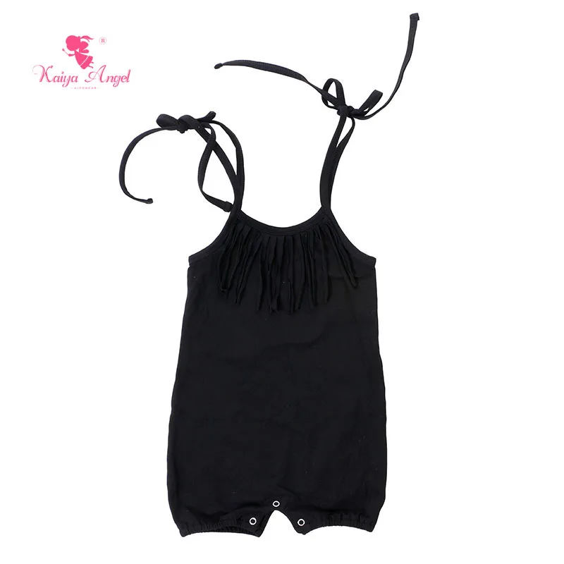 Kaiya Angel 2017 Baby girl clothes Black jumpsuit tassel baby romper 0