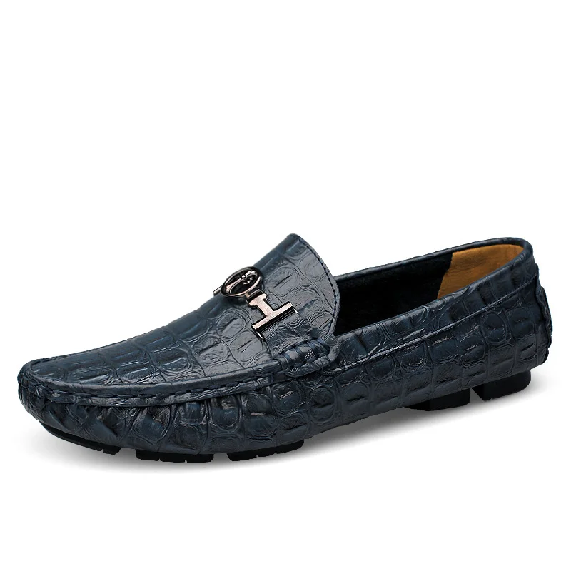 MYCOLEN/женская повседневная обувь из натуральной кожи; летняя модная обувь на плоской подошве с круглым носком; мужские лоферы без застежки; Лидер продаж; dames schoenen - Цвет: Синий