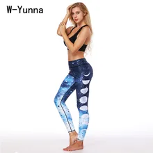 W-Yunna2019, новинка, спандекс, 3d принт, Юга, брюки, женские, высокая талия, эластичные длиной до лодыжки, леггинсы, штаны с принтом Луны, спортивные Леггинсы