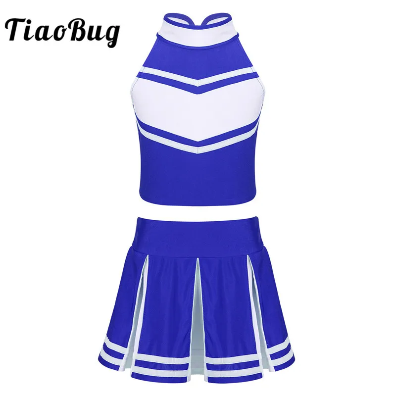 TiaoBug/Детская школьная форма для девочек, костюм Чирлидера без рукавов, укороченный топ, плиссированная юбка, комплект, детский сценический