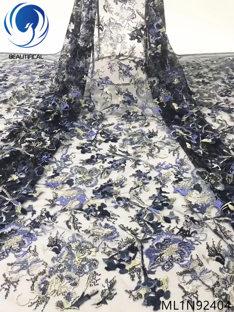 

Beautifical african lace fabrics Fashion style embroidered net lace sequins lace embroidery fabric for dress 5yards ML1N924