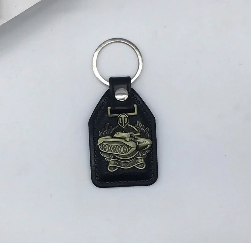 

2018 Custom Men Leather Popular Games WOT Key Chain World of Tanks Keychain Metal Car Key Ring Super Hero Holder Jewelry Gift