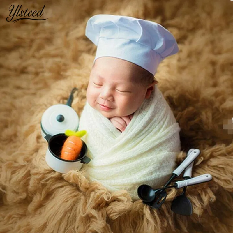 

Baby Photography Props Little Chef Hat White Stretch Wrap Little Cook Hats Novelty Newborn Photography Accessories
