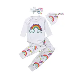 Новорожденных Для маленьких мальчиков Одежда для девочек штаны с геометрическим рисунком повязка на голову с бантом Длинные рукава
