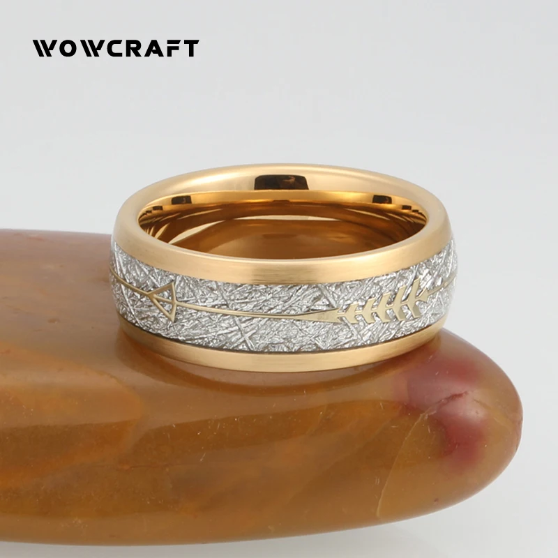 New Arrival Fashion Tungsten Luxury Jewelry Gold Band Engagement Gifts for Men Women Meteorite Arrow Inlay Wedding Rings Couple Fashion Jewelry