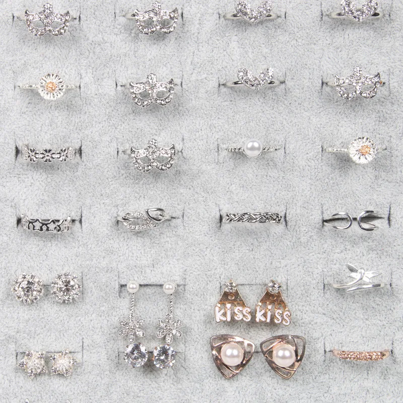  Black/Gray Velvet display Case Jewelry Ring Displays Stand Board Holder Storage Box Plate Organizer