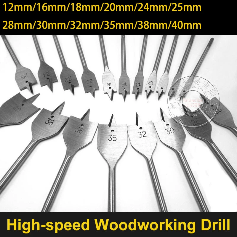 

12-40mm Flat Drill Set Long High-carbon Steel Wood Flat Drill Set Woodworking Spade Drill Bits Durable Woodworking Tool Sets