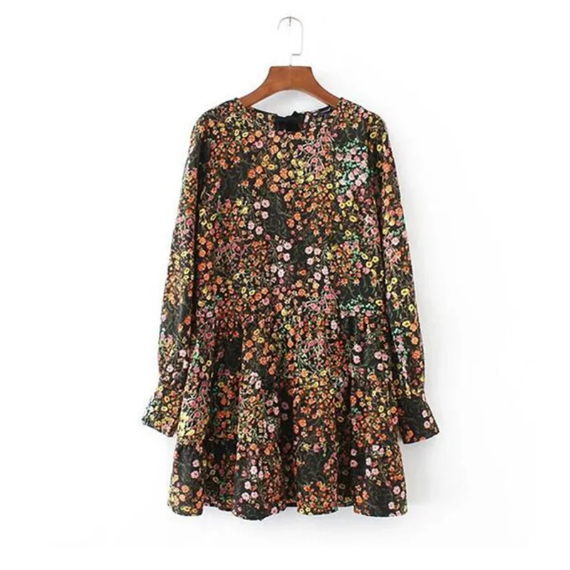 

Sexy O neck Tie back Floral Print Jumpsuit New Woman Strappy Back Long sleeve Short Pants Romper Overalls Black