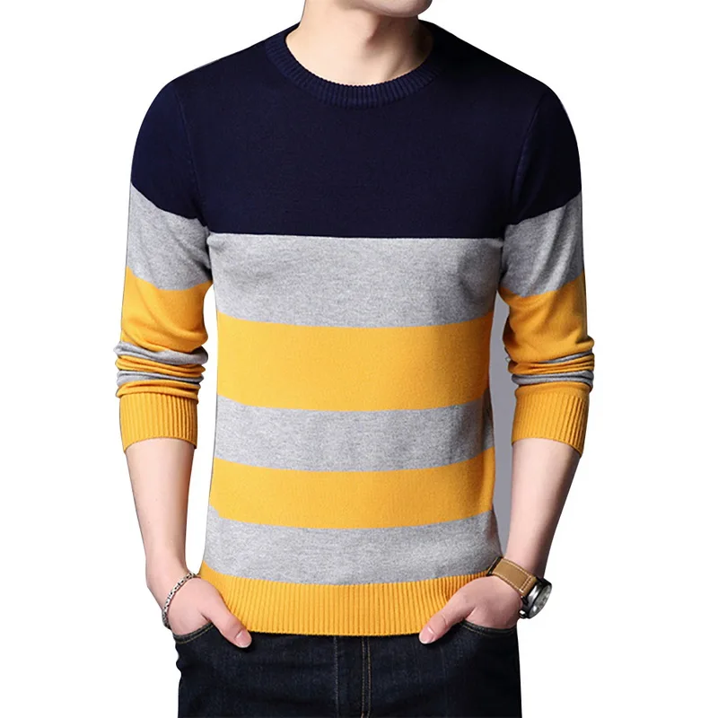 

2019 Spring Fashion Casual Sweaters O-Neck Striped Slim Fit Knittwear Male Long Sleeve Sweaters Pullovers Men Tops Clothes M-3XL