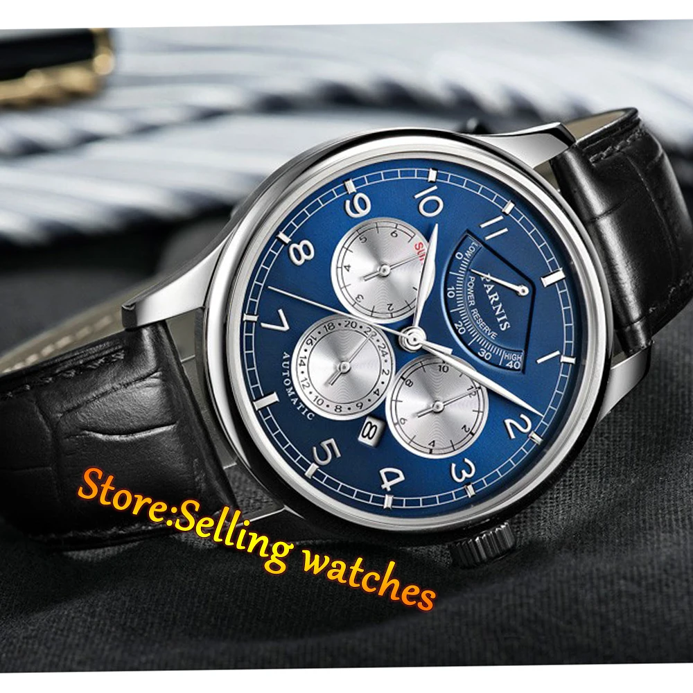 43mm Parnis Blue Dial Sapphire Crystal Automatic Sapphire Men's Watch