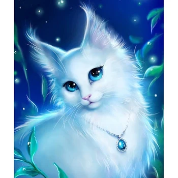 

Full Square/round Diamond 5D DIY Diamond Painting White Cat Embroidery Cross Stitch Rhinestone Mosaic Home Decor