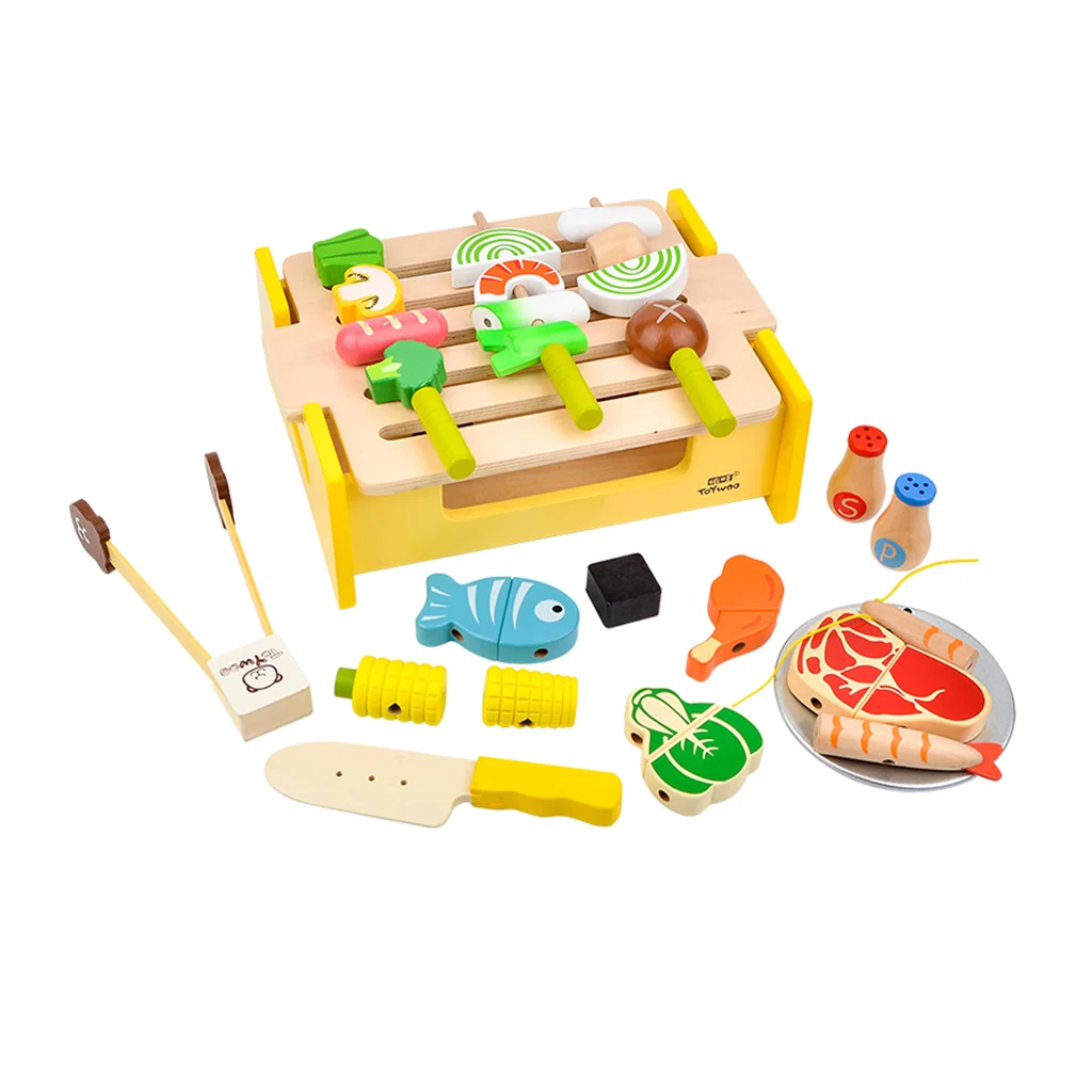 Wood Barbecue Cooking Set Pretend Play Toy for Kids Toddler Educational Toy