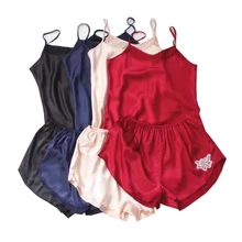 Новое поступление женские Летняя мужская пижама набор v-образный вырез без рукавов пижамы атласные пижамы шорты набор Повседневная Домашняя одежда пижамы Femme