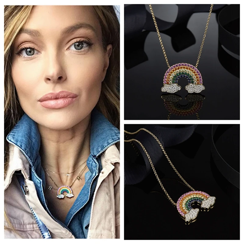 

New JULY Colorful Zircon Rainbow Cloud Collar Necklace Solid 925 Sterling Silver Summer Beach Chain Monaco Women Wedding Jewelry