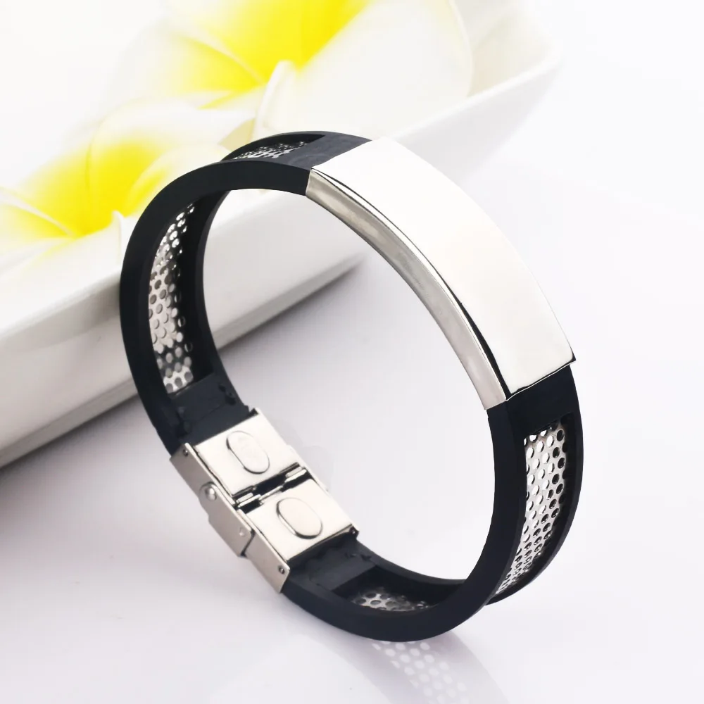 LiuJun Basketball Sports Silicone Wristband Stainless Steel Bracelets