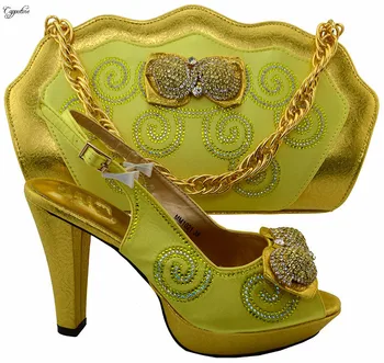 

Charming high heel African matching shoes and bag set for party lady MM1021 yellow, heel 11.5cm