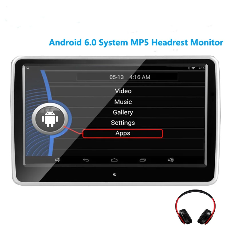 Монитор 10,1 дюйма в автомобиле Android 6,0 подголовник ips сенсорный экран MP5 монитор Поддержка USB/SD/Bluetooth/динамик/wifi автомобильный dvd-плеер - Цвет: 1 monitor 1 headset