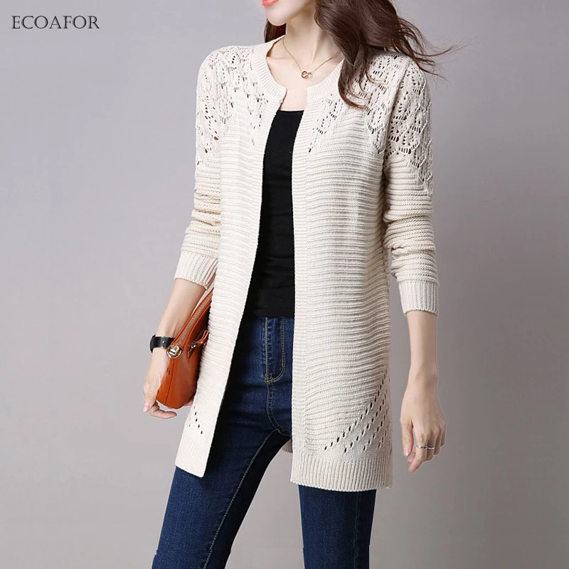 

Fall Women Cardigan Solid Color Hollow Out Sweaters Size S-XXL Poncho Full Sleeve Open Stitch Female Knitted Outerwear