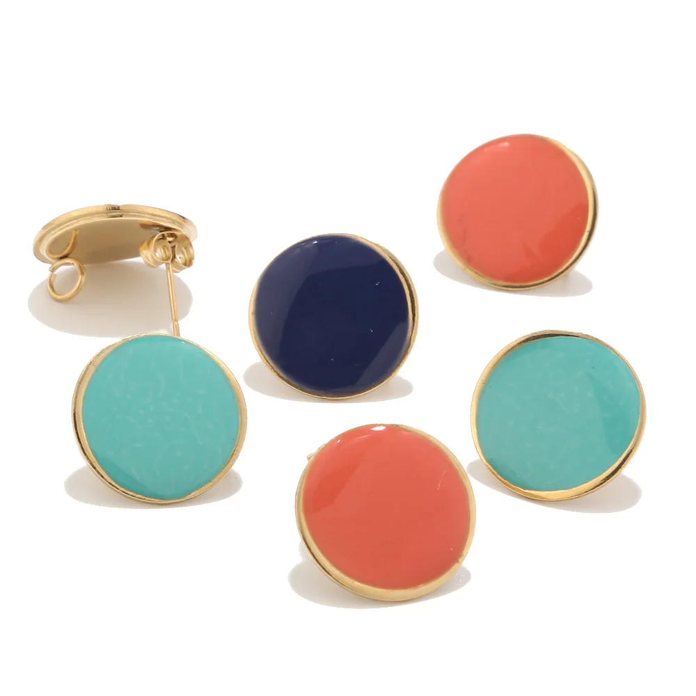 

Newest 18MM mixed color Stainless Steel Ear Studs, Flat Round drawing Earring Post for Earring Finding