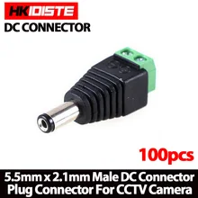 Big sale 100PCS DC Connector CCTV male Plug Adapter Cable UTP Camera Video Balun Connector 5.5 x 2.1mm Free shipping !!!