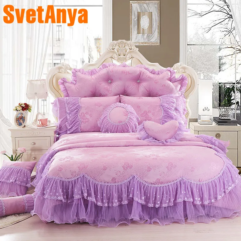 

Svetanya princess style lace bedding sets 4pcs/8pcs cotton linens Queen King size duvet cover +coverlet+ pillowcases