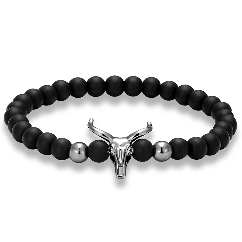 

LIVVY High quality new beaded bracelet animal deer head natural stone bracelet beads men's bracelet ladies jewelry men Jewelry