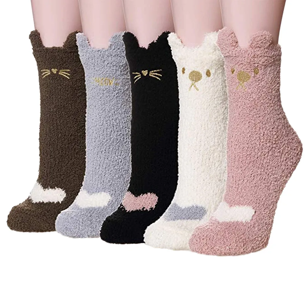 Women Thicker Anti slip Coral fleece Floor Socks Carpet Socks 5 Pairs