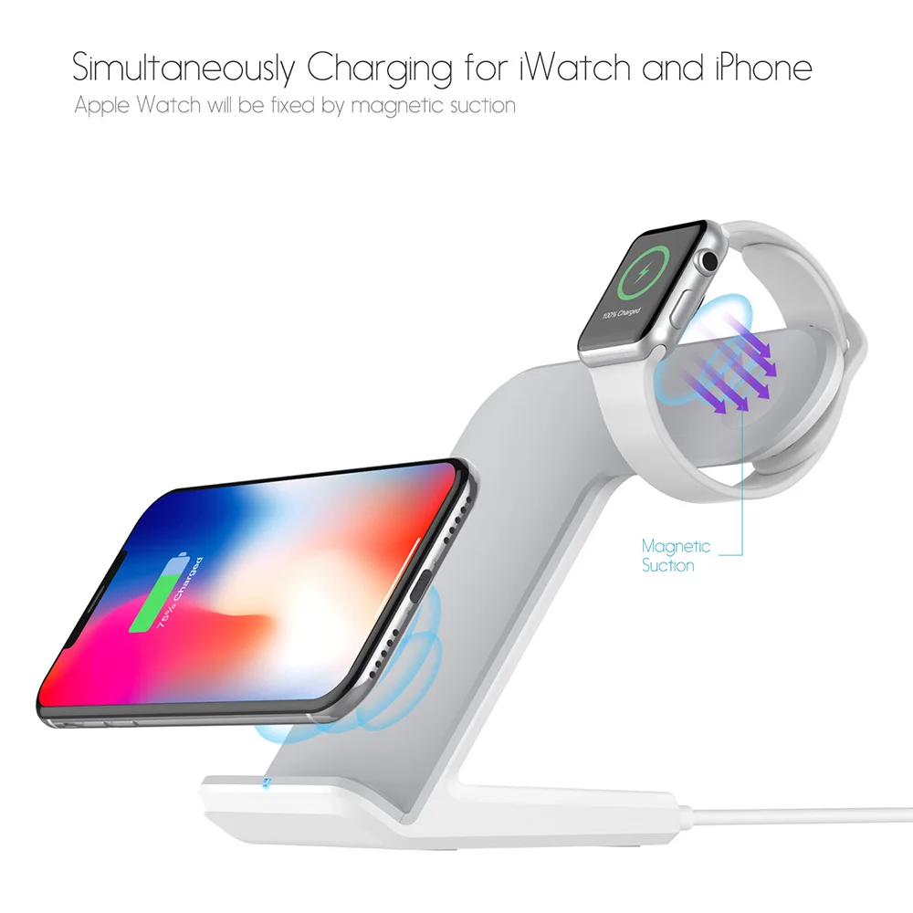 

10W Qi Wireless Charger For iPhone X 8 Plus 2 in 1 Fast Charging Pad Holder For Apple Watch iwatch 3 2 1 For Samsung S9 S8