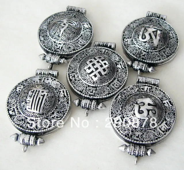 

TGB135 Tibetan Silver Six Words Mantras big prayer box pendants,Tibet Endless Knots,Cross Dorje,KALACHAKRA ethnic amulets,Ghau