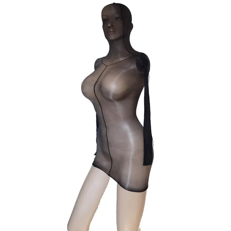 

Sexy Lingerie Fantasy Sheer Oil Glossy Shiny Hooded Body Hose Stretchy Cupless Mini Dress Long Sleeve Bodysuit Bodystocking