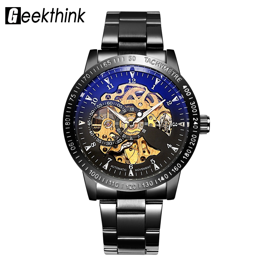 

Famous Brand Watch Luxury Fashion Vintage Stainless steel Men Mechanical Skeleton Watch Men Automatic Wristwatch Steampunk Clock