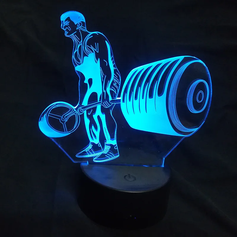 

Weight lifting Acrylic 3D Night Light 7 Color Changing USB Visual Light DeskLamp Home Decor LED USB 3D Bedside Lamp