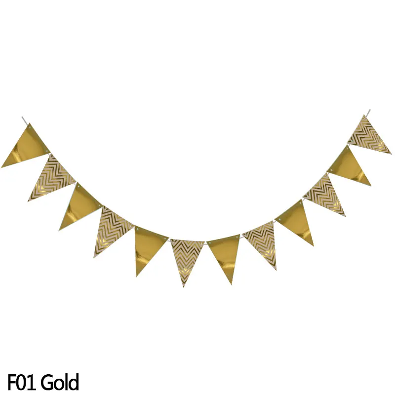 1set Paper Garland Happy Birthday Banners Hanging Bunting Wedding Decoration Photo Props String Flags Baby Shower Party Supplies - Цвет: Gold