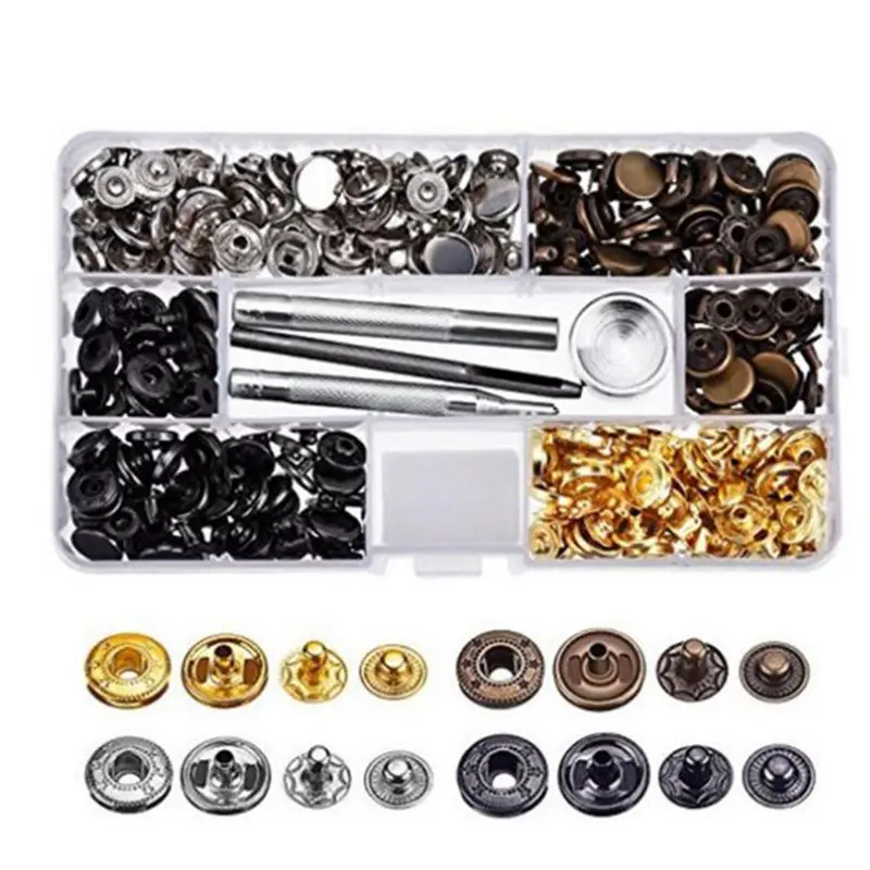 

Snap Fasteners Kit Metal brass Snap Clothes Buttons Metal Snap Buttons Press Studs Snap Fasteners Tool for Lether Cloth Jackets
