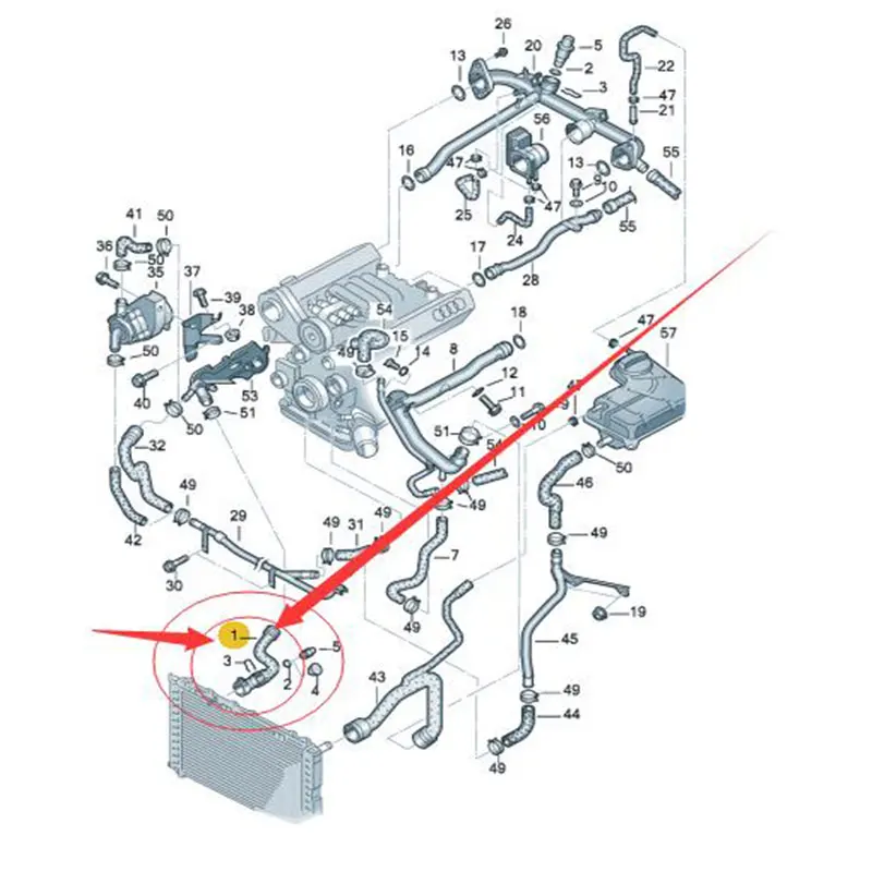 Для Audi A4 2,4 смещение 2003-2005 бак для воды вниз трубы 8E0121055D охлаждающей жидкости шланг