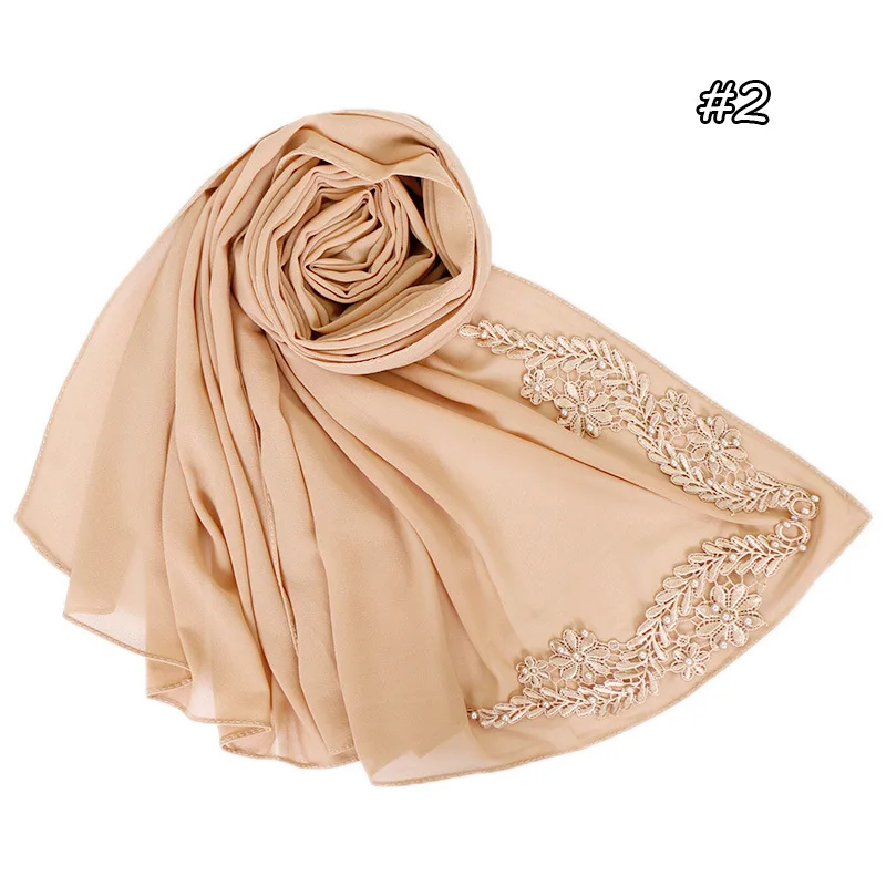 70*180 см шифоновый хиджаб шарф с жемчугом femme musulman длинные шали исламский платок одежда мусульманские хиджабы с вышивкой - Цвет: 2a