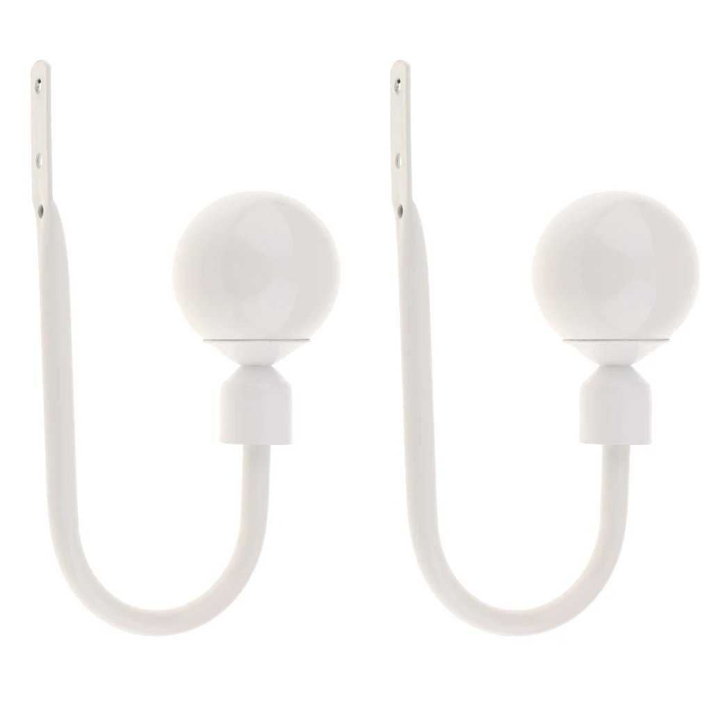 2-piece U Shape Metal Ball Curtain Hook Window Drapery Tieback Hanger White