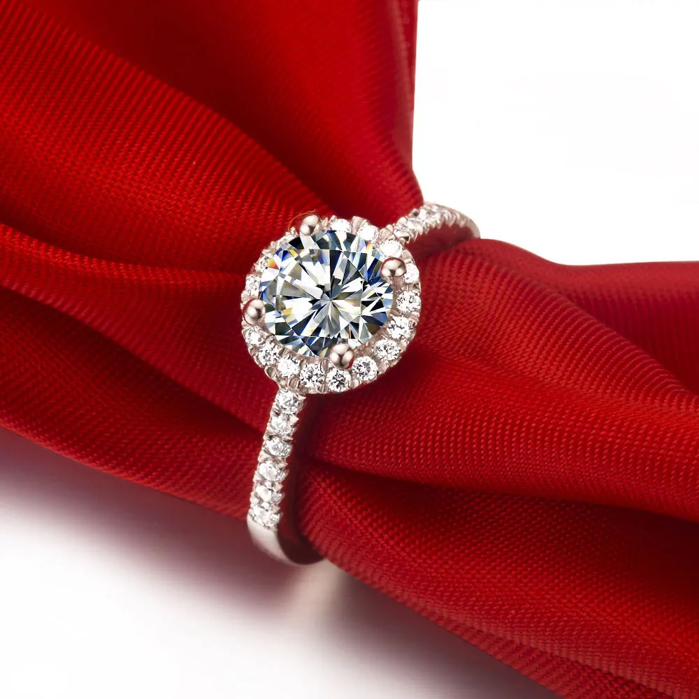 Test Positive Solid 18K White Gold AU750 Riing 1CT Moissanite Engagement Ring For Woman Girl Love Best Finger Jewelry With Box 5