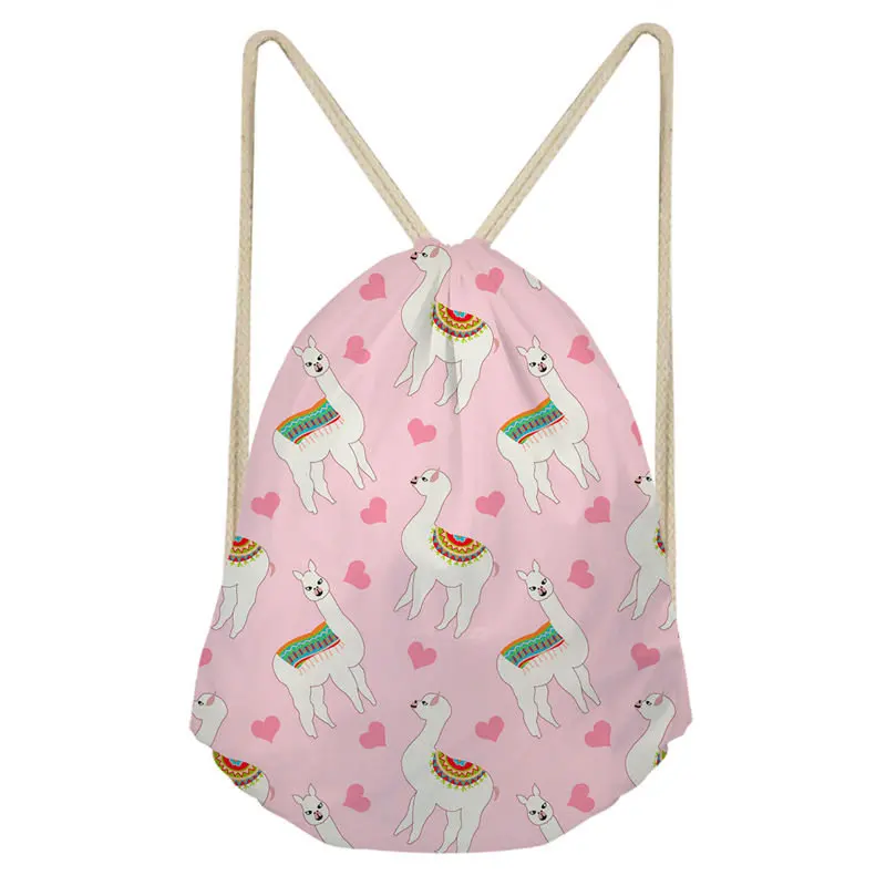 THIKIN милый мультфильм ламы ацтеков Drawstring сумка обувь для девочек с животным принтом полиэстер школьная повседневные дорожные рюкзаки чехол на заказ - Цвет: 002