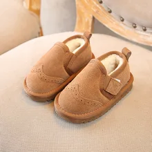 

Children's Winter Shoes High Grade Leather Snow Boots Unisex Warm Outdoor Shoes Fashion British style Kids Lazy Shoe Baby Flats