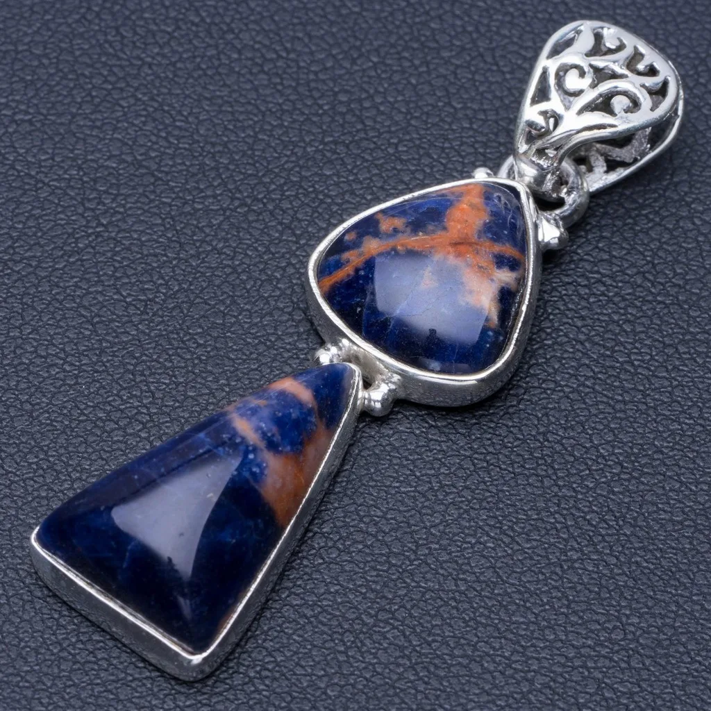 

Natural Navy Sodalite Punk Style 925 Sterling Silver Pendant 2" Q0472
