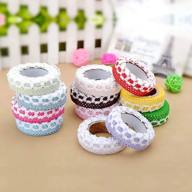 

6 Colors Kids DIY Cute Colorful Fabric Flower Lace Tape For Scrapbook Photos Frame Props Decor Photo Albums