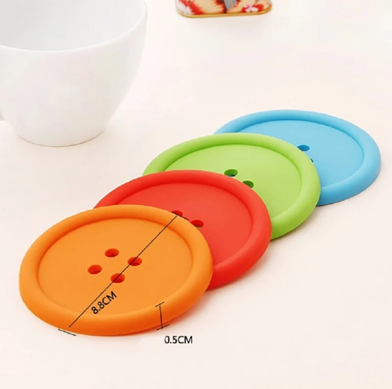 

Cute Round Silicone Coasters Button Heat Insulation Coasters Cup Mat Household Supplies Candy Color