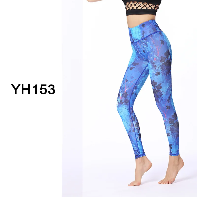 Женские штаны для йоги с высокой талией, супер-эластичные дышащие леггинсы с 9 точками, с цветочным принтом, для тренировок, для бега, тонкие брюки, новинка - Цвет: YH159