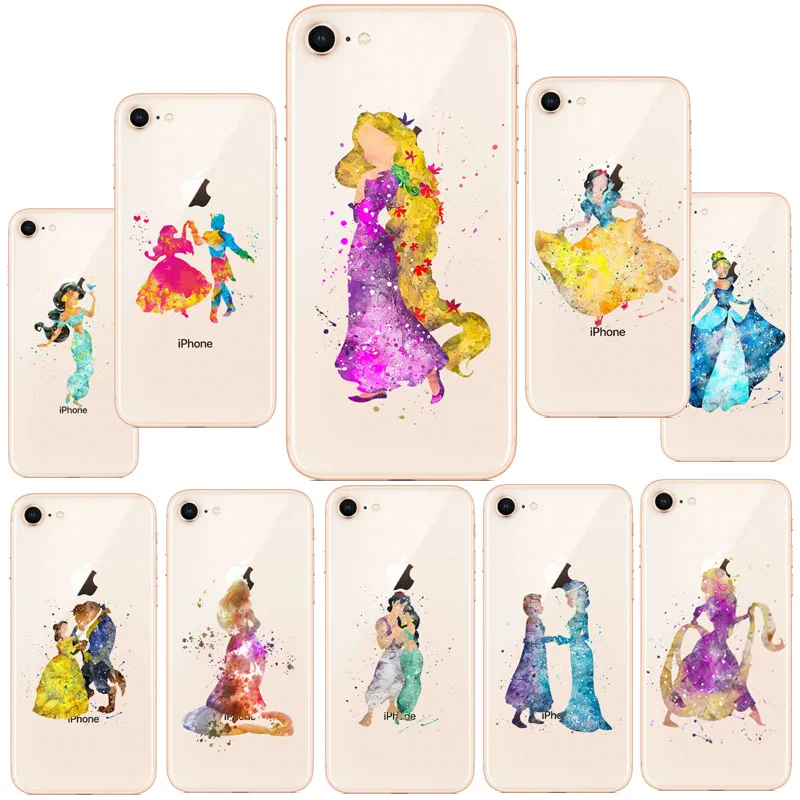 Watercolor Prince Pineapple Audrey Hepburn Elephant Rapunzel Soft TPU Phone Case Cover For iPhone 5s SE 6 6SPlus 7 8Plus X