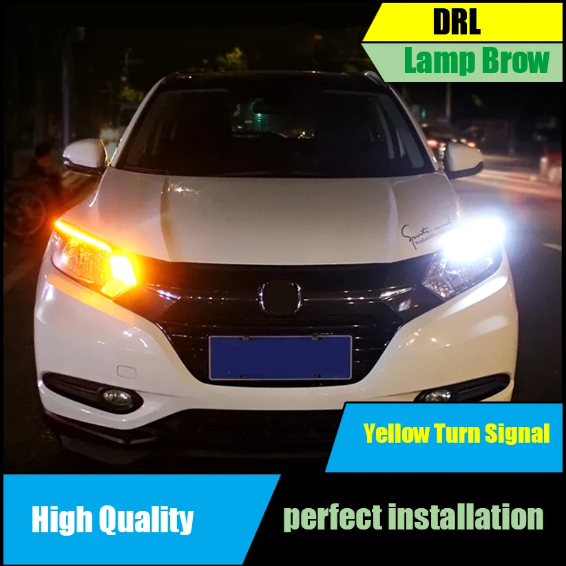 

Car-styling For Honda HR-V HRV Vezel 2014-2017 LED Headlight Eyebrow Daytime Running Light White DRL With Yellow Turn Signal